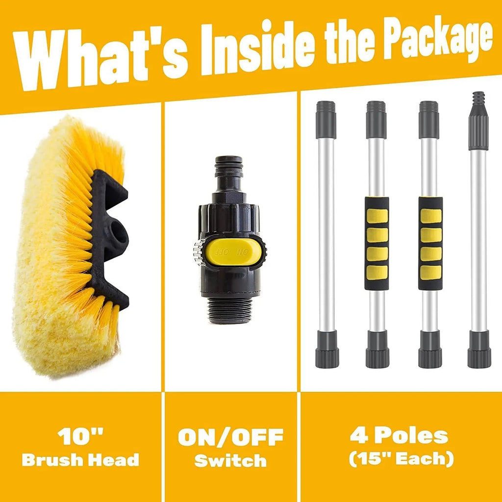 Yellow car wash brush with removable four-section rod and flow-through brush head design