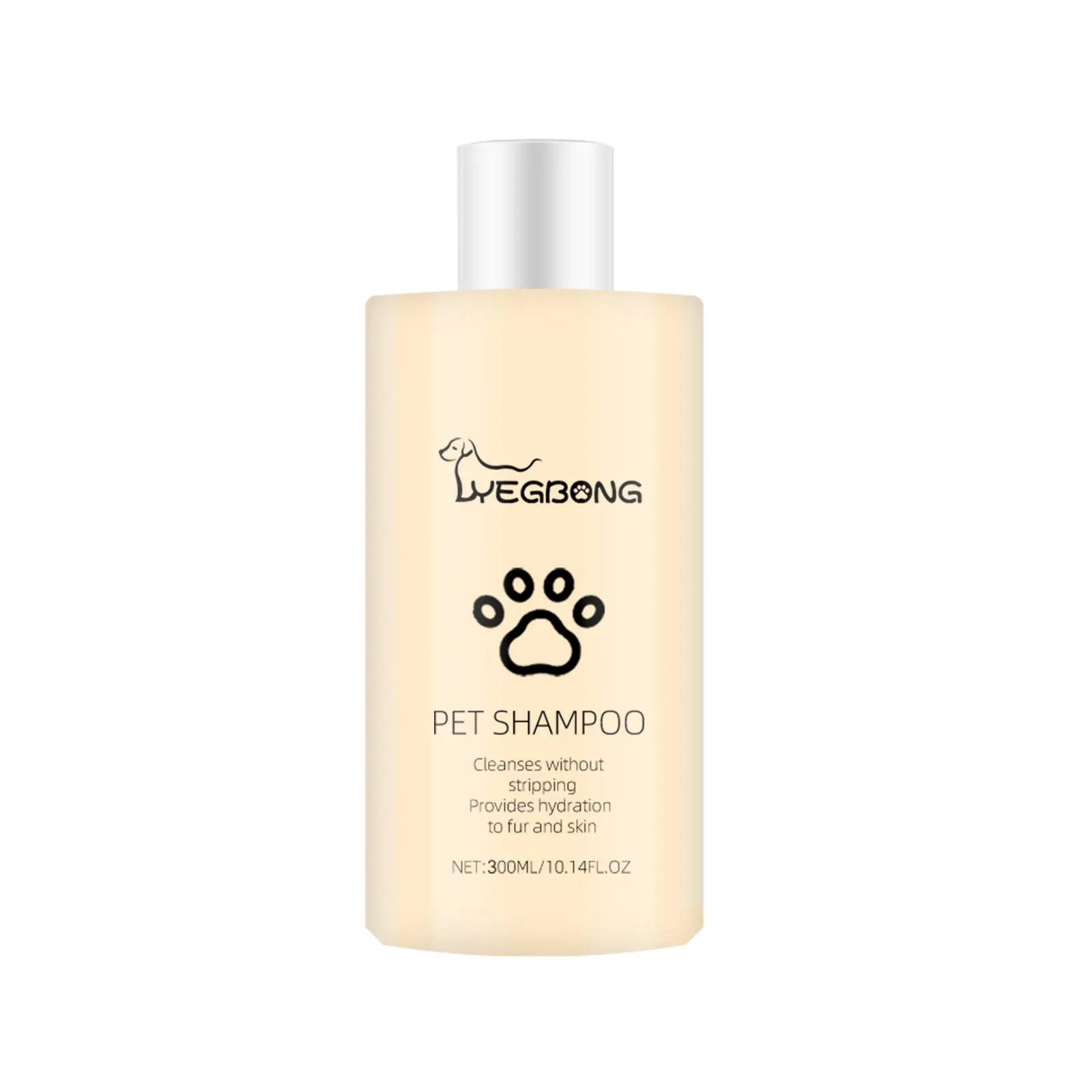 Bottle of mild pet shampoo for cats and dogs to soften fur and reduce knots.