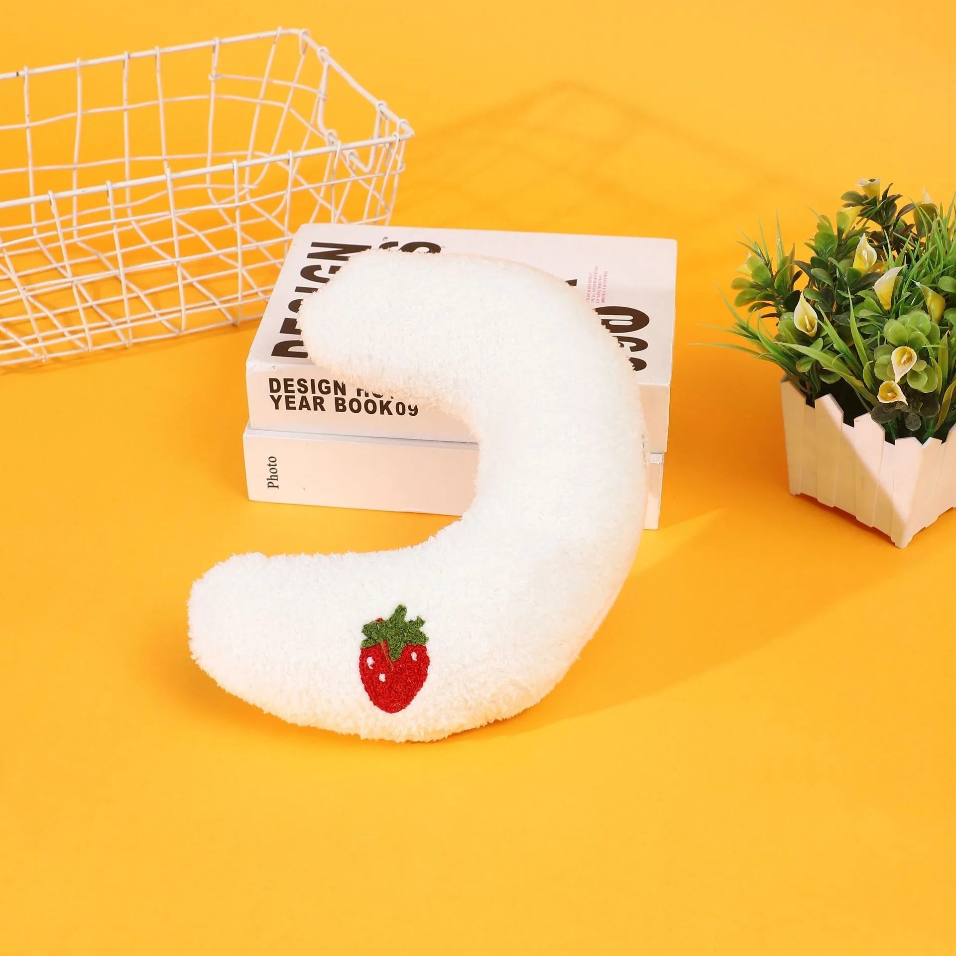 Half moon U-shaped cartoon pet pillow for dogs and cats in blue colour