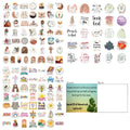 Assortment of colourful graffiti stickers on a white background, showing random street art designs.