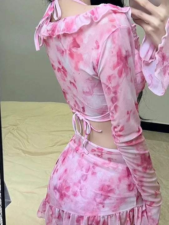 Women's floral bikini swimsuit in cherry blossom pink colour with polyester construction