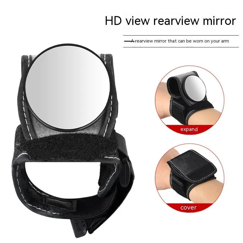 Black nylon bicycle rear-view mirror mounted on handlebars