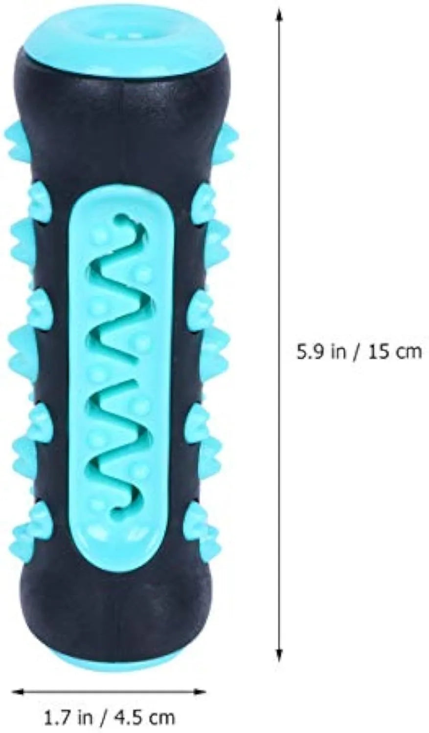 Natural rubber dog dental chew toy in four colours, showing textured surface for teeth cleaning.