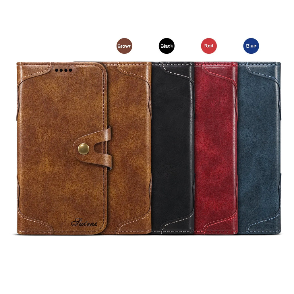Flip leather wallet phone case for iPhone 13 in black with card slots open