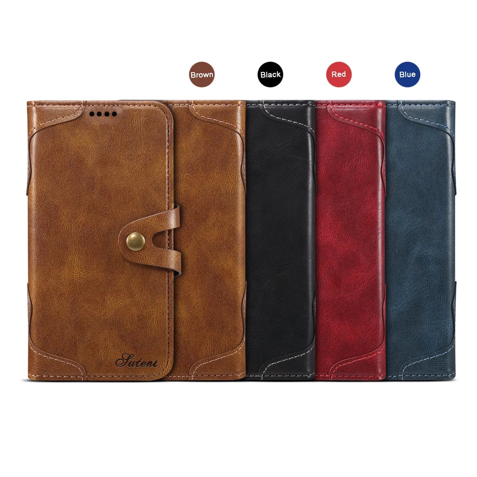 Flip leather wallet phone case for iPhone 13 in black with card slots open