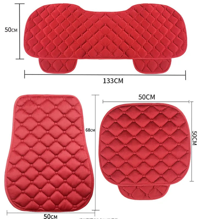 Ringer plush cotton car seat cushion shown in burgundy colour on a car seat.
