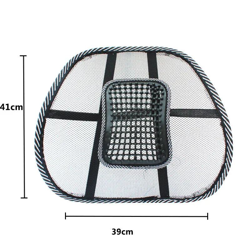 Black car lumbar support pillow with polypropylene leather and steel wire frame measuring 41x39cm