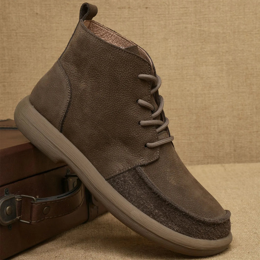 Genuine leather British style Martin boots with wedge heel in grey or khaki colour