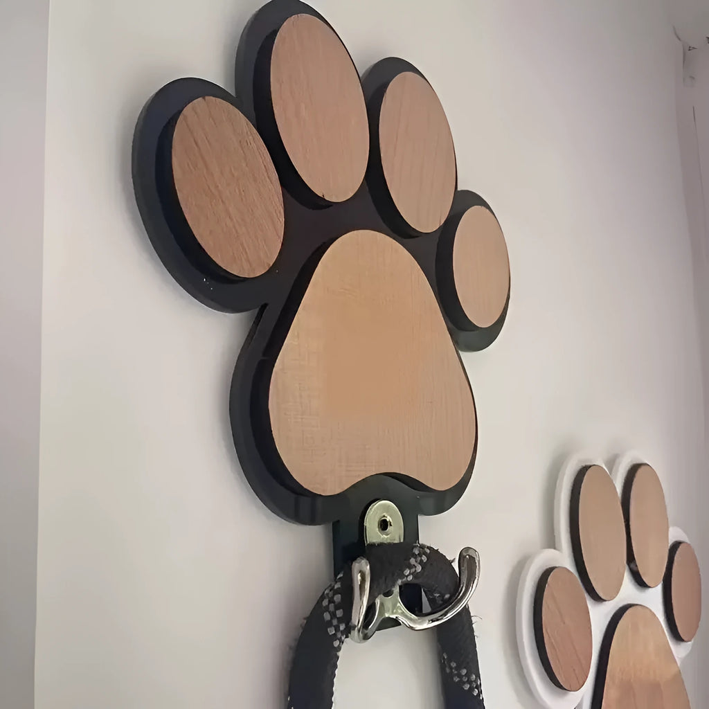 Wooden paw print hook in black colour for household wall storage