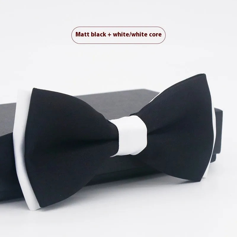 Men's solid colour flat head polyester bow tie on white background