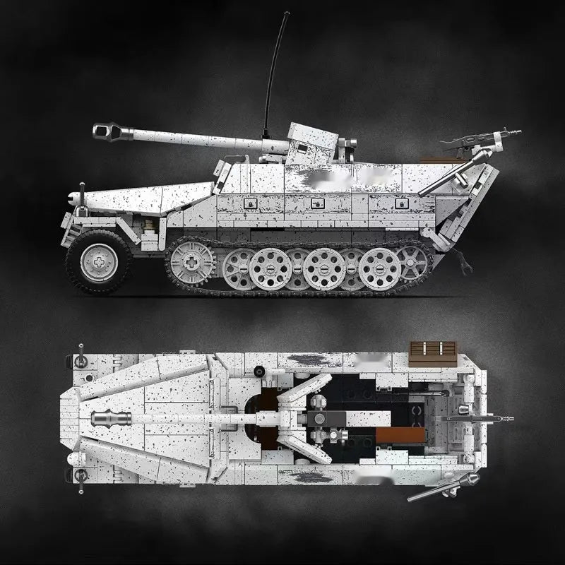 Anti-tank half-track tracked armored vehicle building block model with plastic blocks for boys aged 7-14