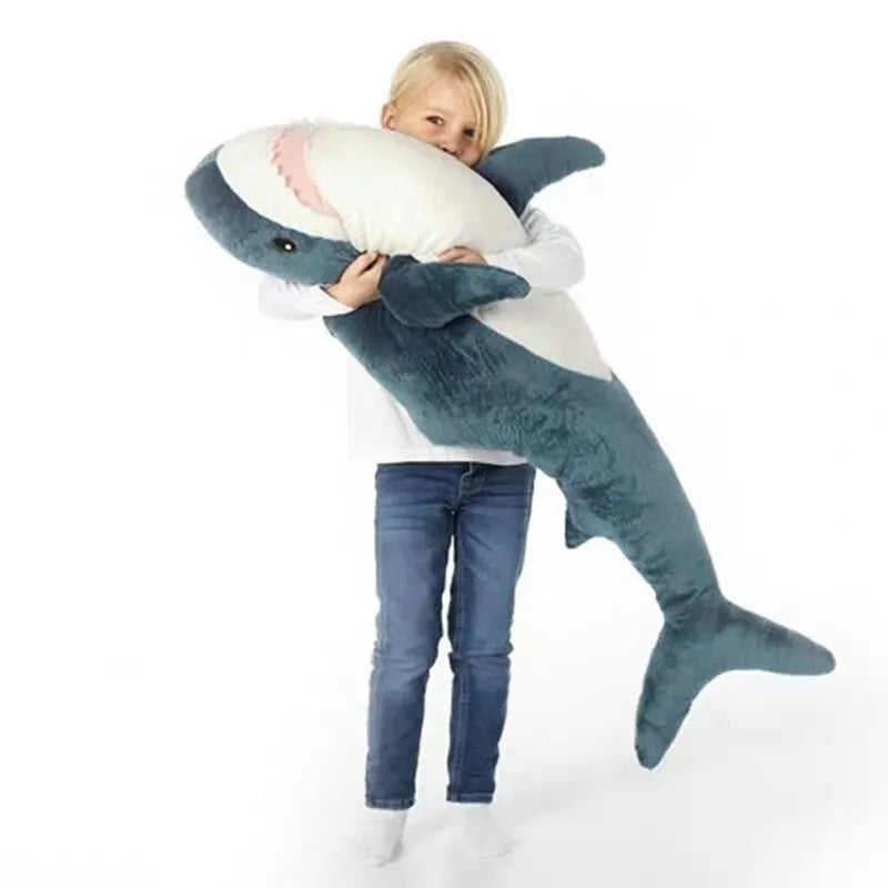 Blue shark plush toy with PP cotton filling, soft fabric, size 30cm to 1.6m
