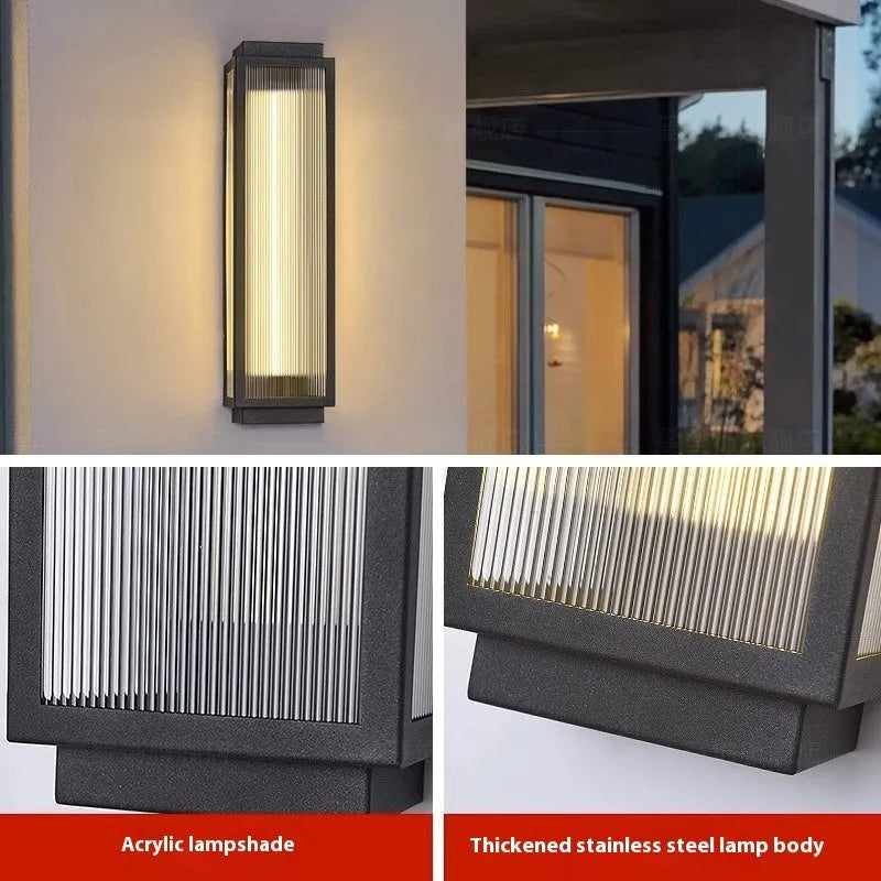 Stainless steel outdoor wall lamp with IP65 waterproof rating for courtyard and garden lighting installation