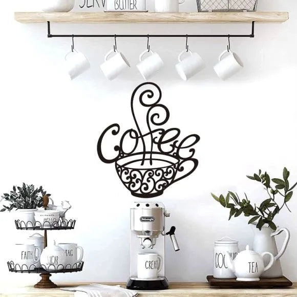 Black English letters silhouette wrought iron wall decoration ornament on a wall.