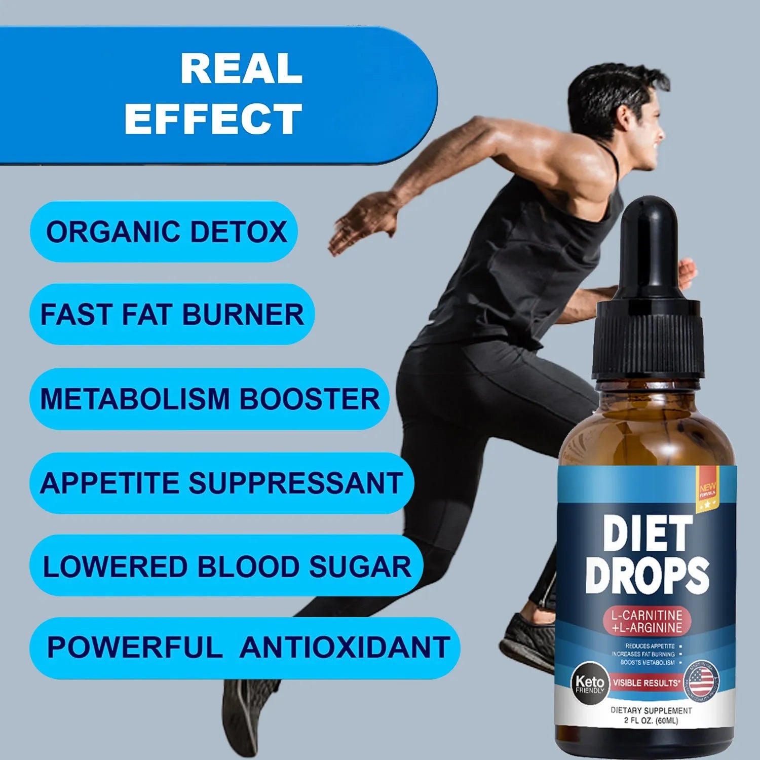 60ml bottle of ketone drops, a liquid dietary supplement.