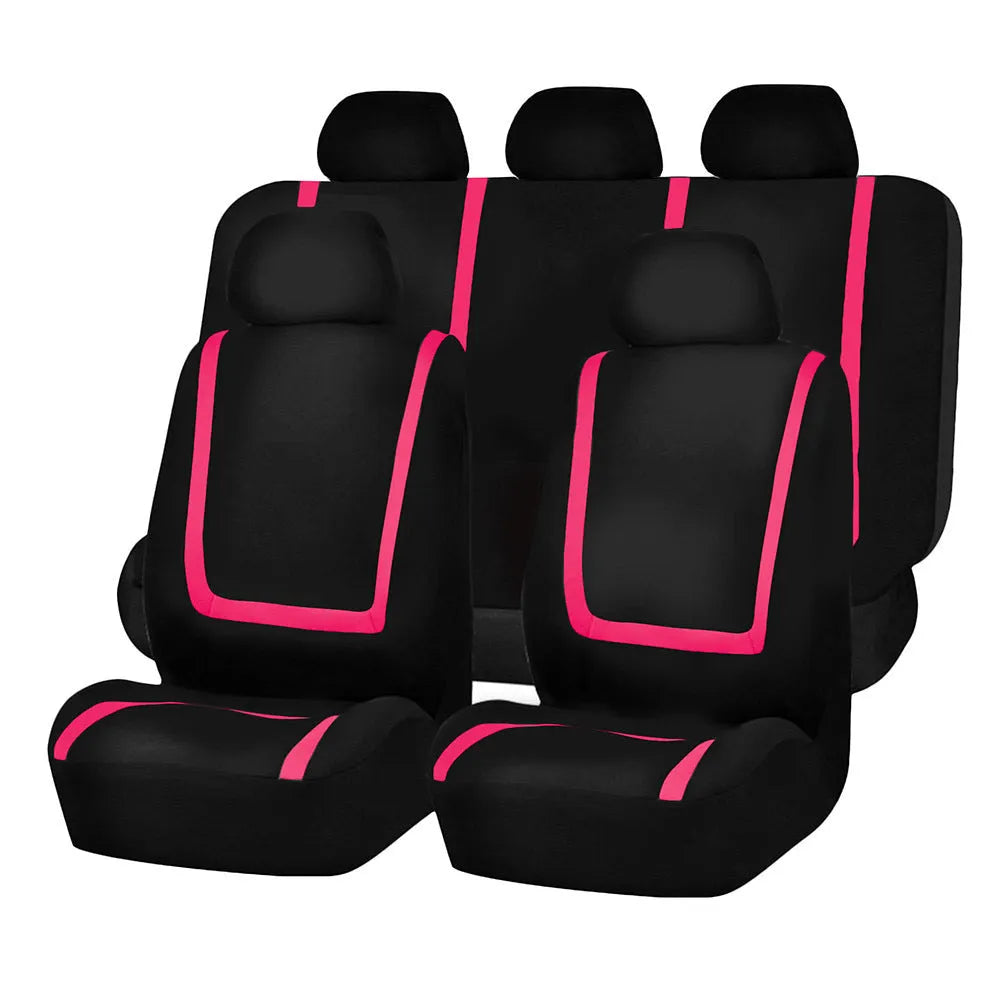 Fully enclosed car seat cover set showing fabric material and multiple colour combination options