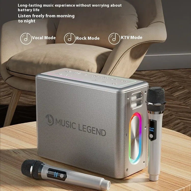 V60 black dual microphone outdoor karaoke Bluetooth speaker with 100W waterproof design and strap
