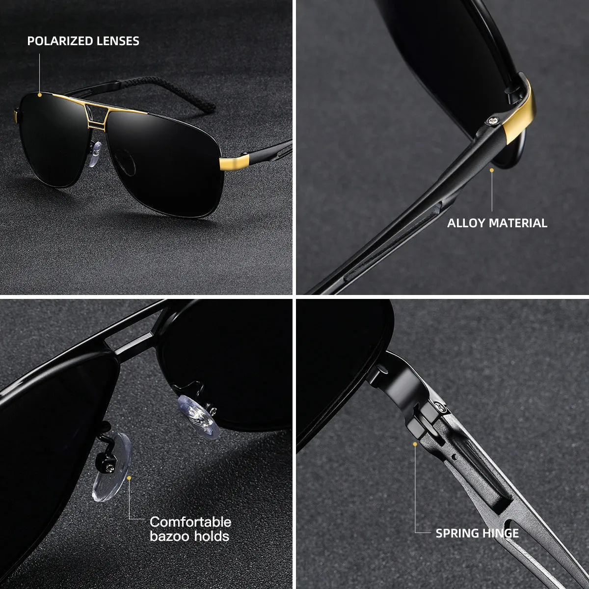 Men's orange red aviator sunglasses with metal frame and polarised lenses on a dark background.