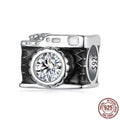 Zircon S925 sterling silver camera bead with dripping oil finish, height 0.8cm width 1.0cm aperture 0.45cm