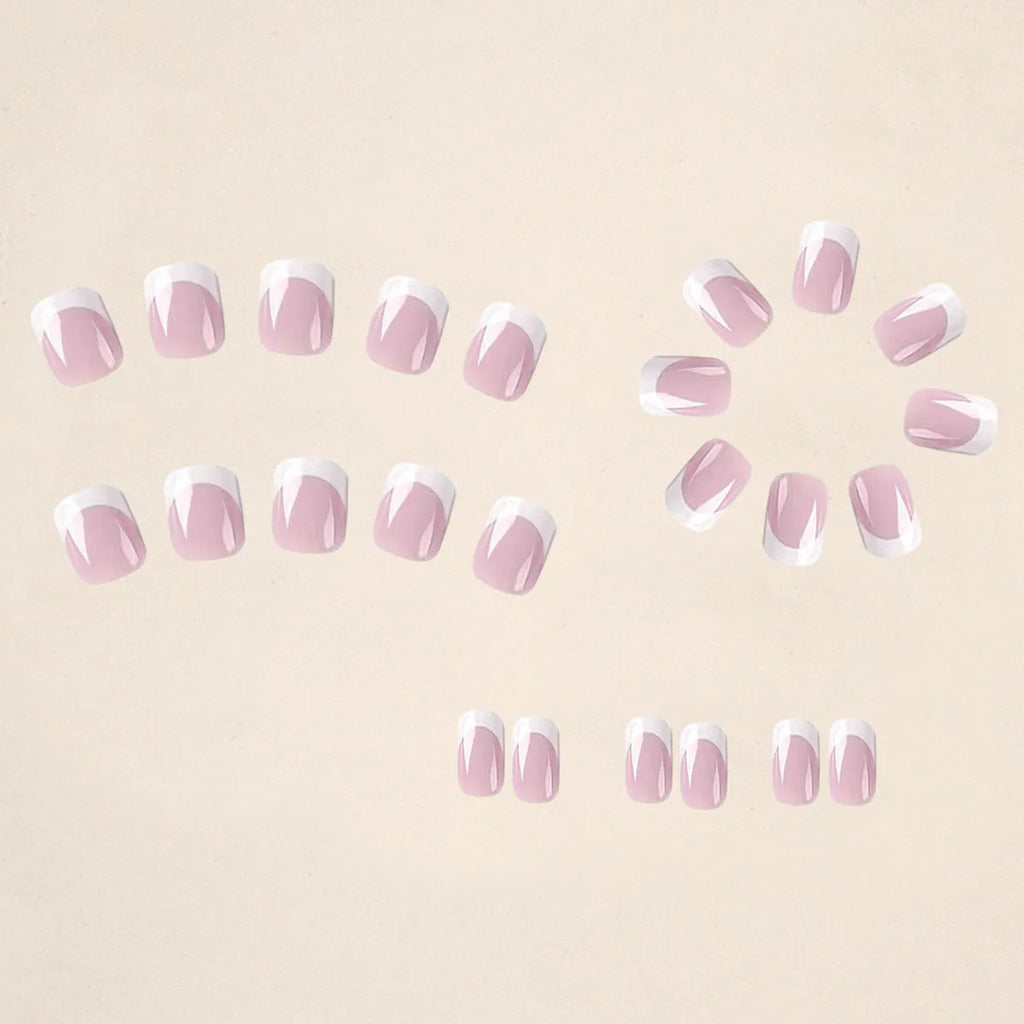 24 white coffin shaped fake nails with a black and white plaid pattern printed on the surface.