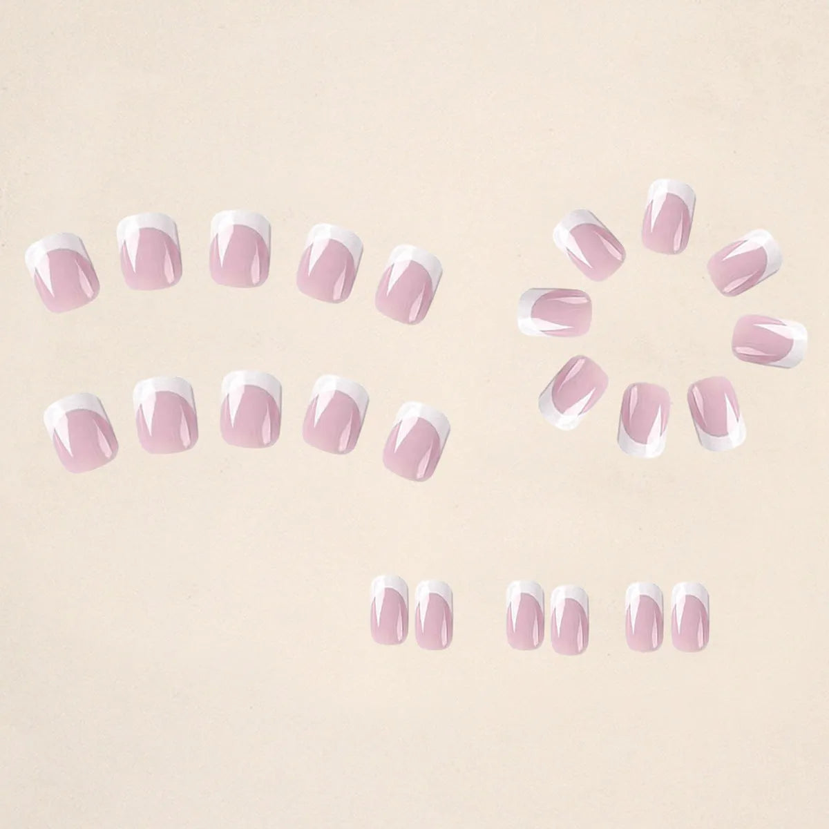 24 white coffin shaped fake nails with a black and white plaid pattern printed on the surface.