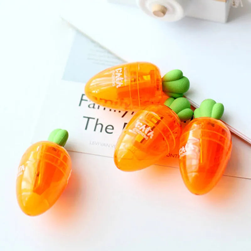 Cartoon carrot pencil sharpener with plastic shell, 7cm full length, 4cm blade, YZ1577 carrot colour