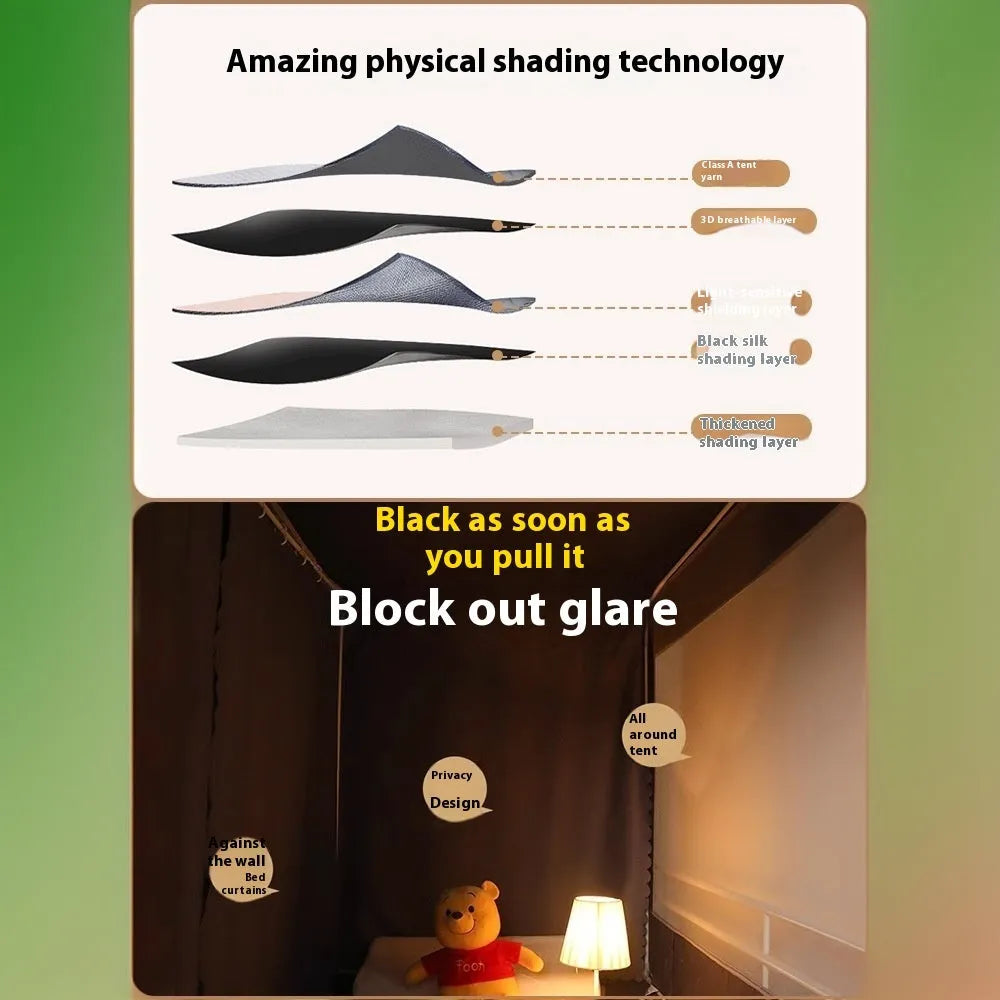 Gentleman grey bed curtain with integrated mosquito net for 0.9 metre width beds