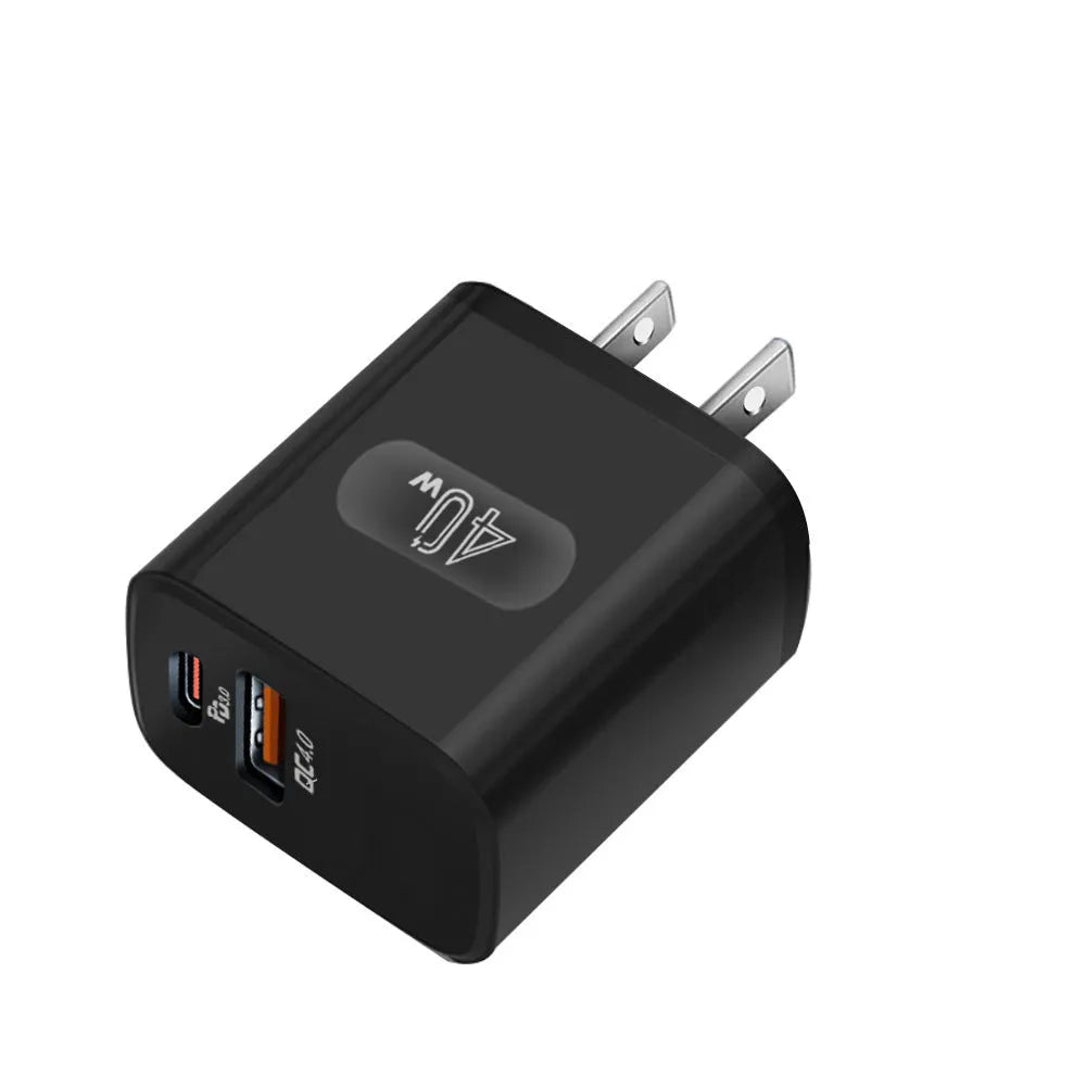 Dual-port USB charger 40W with European and American standard plugs in white and black colour options