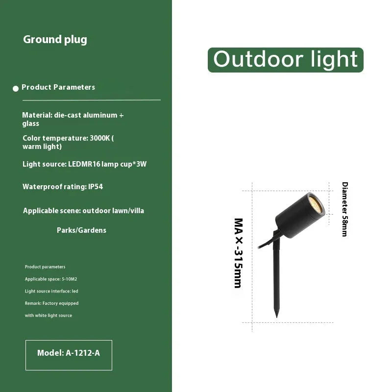 Aluminium outdoor ground lamp for garden lawn lighting with IP65 waterproof rating