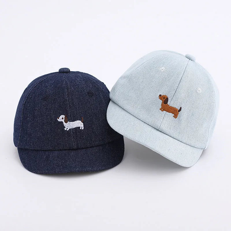 Denim babies baseball cap with dome crown in light blue, dark blue, or black colours for summer sun protection