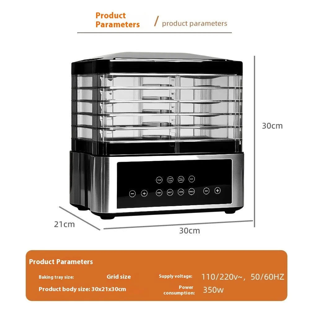 Silver stainless steel household food dehydrator with 14-litre capacity