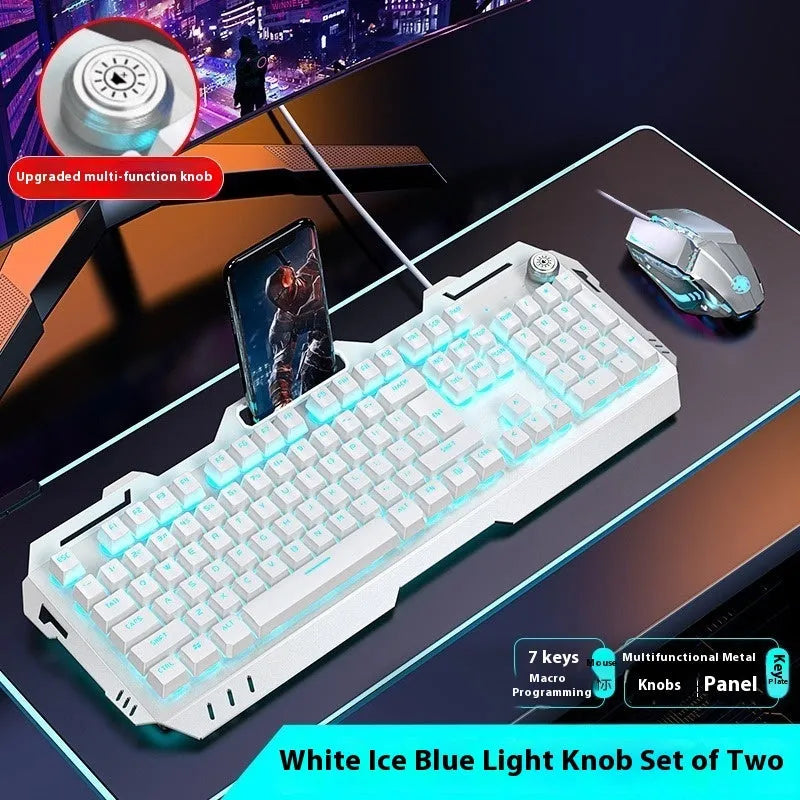 Aluminium alloy mechanical keyboard with backlit keys in gaming dimensions with optional mouse and headset