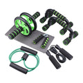 Set of seven abdominal wheels for fitness, in a choice of red, green, black, or blue colours.