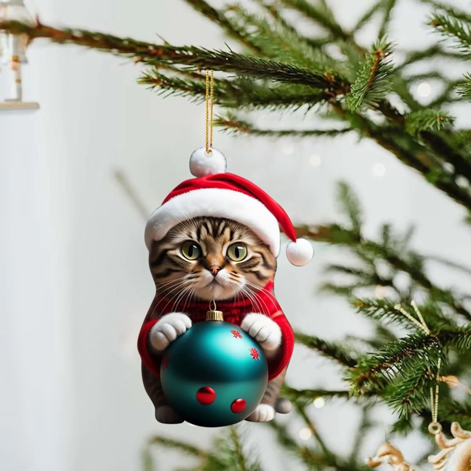 Christmas car hanging ornament featuring cartoon kitten design in transparent acrylic