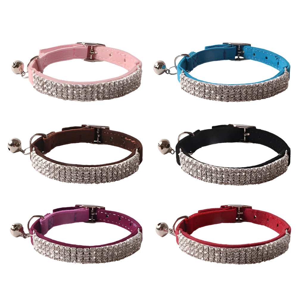 Flocked elastic cat collar with quick-release buckle shown in pink, length 28cm.
