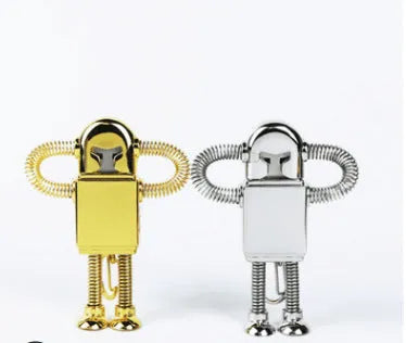 Metal robot U disk in zinc alloy with spring design, available in gold and silver colours