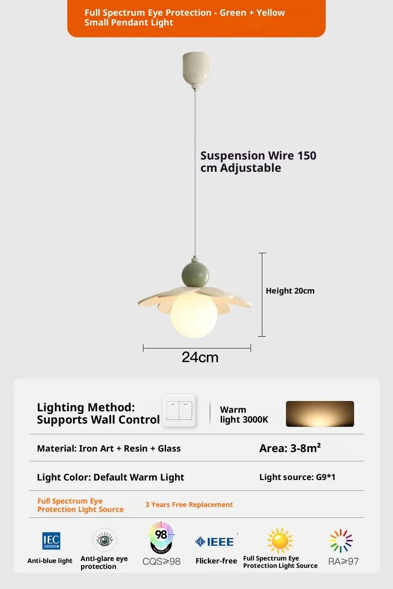 Modern minimalist cream bedside chandelier with Full Spectrum warm and tricolor light options, pink colour finish