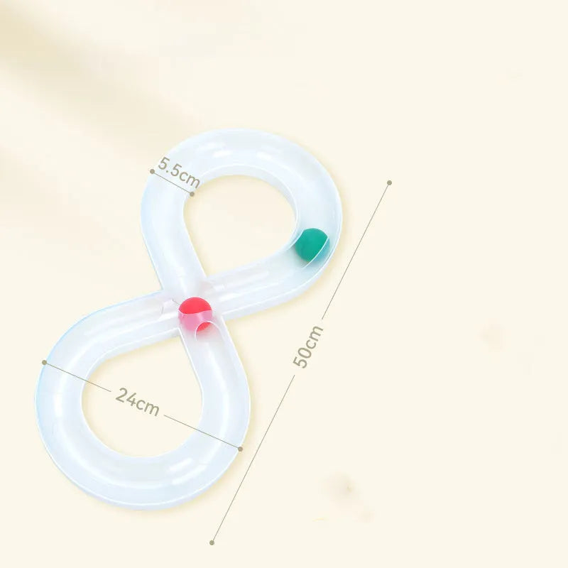 Cat toys set with rotating track ball turntable and teasing stick on white background