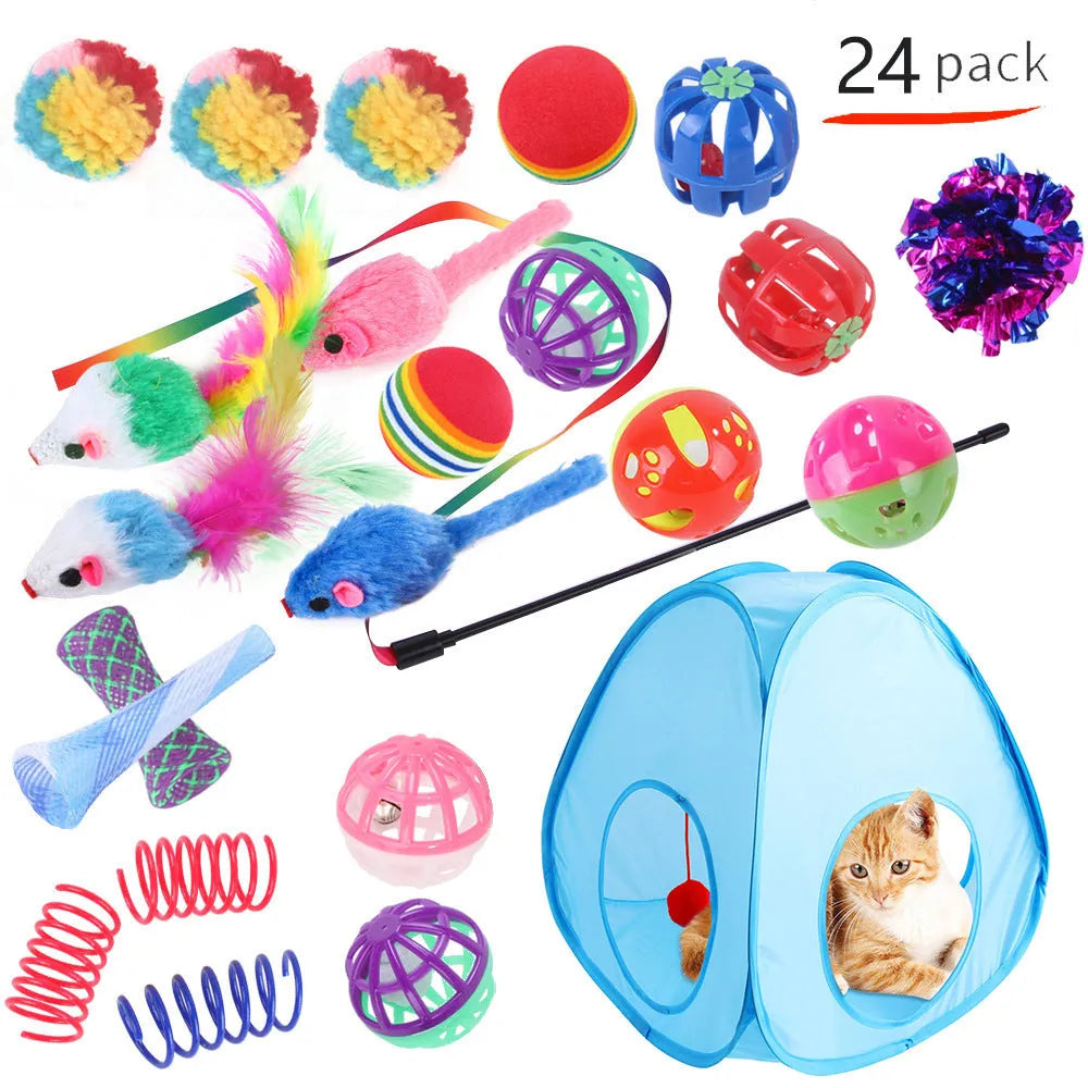 Plastic cat channel tunnel toy set showing single and double layer designs