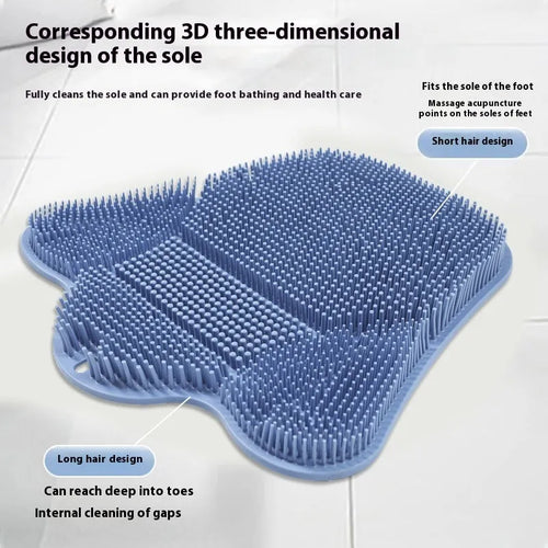 Silicone bath brush massage mat measuring 31cm by 32cm in blue, grey, and pink colour options