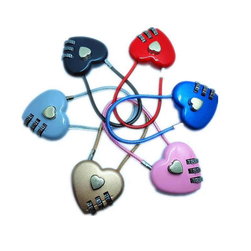 Heart-shaped ABS plastic cable lock with steel rope in multiple colour options for securing bicycle helmets.