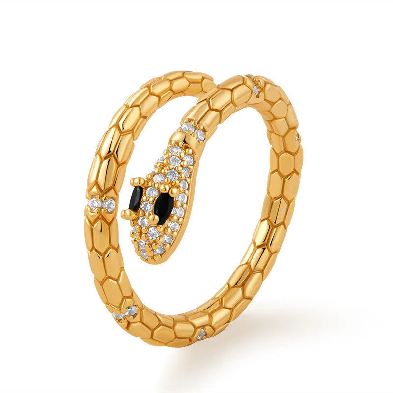 Adjustable copper snake ring with gold colour plating in KR0201.