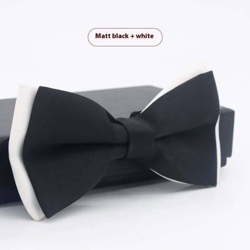Men's solid colour flat head polyester bow tie on white background