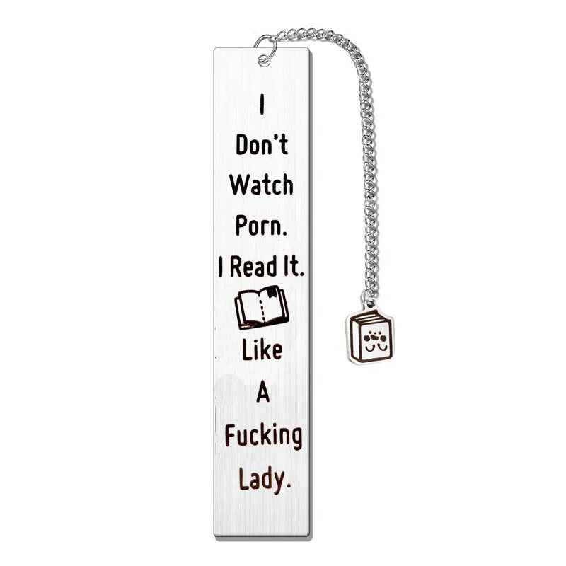 Stainless steel bookmark with tassel and engraved lettering in a gift box.