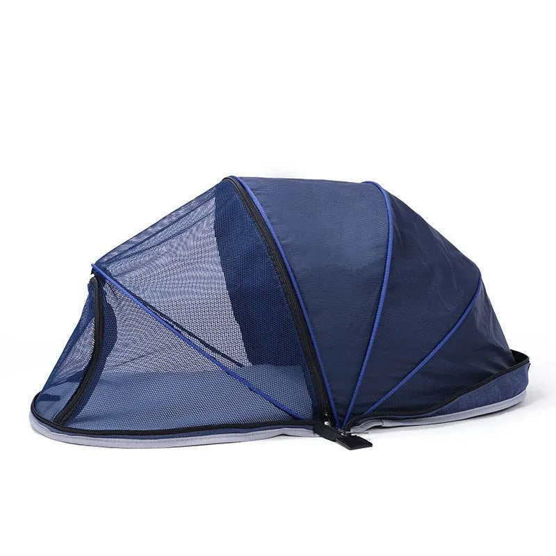 Folding cloth cat travel tent in L code size with half-mesh ventilation panel