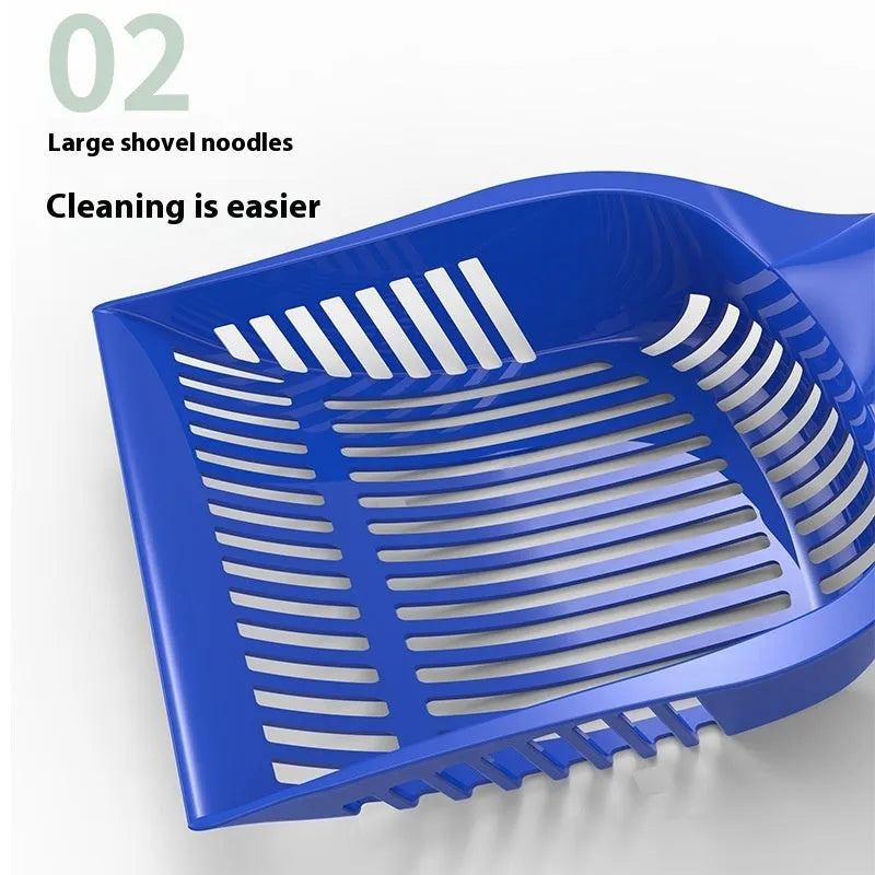 PP plastic cat litter scoop in red, yellow or blue, shown in small and medium sizes