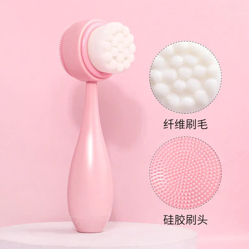 Facial brush set with coral fleece hair band in multiple colours including purple, grey, white, and pink