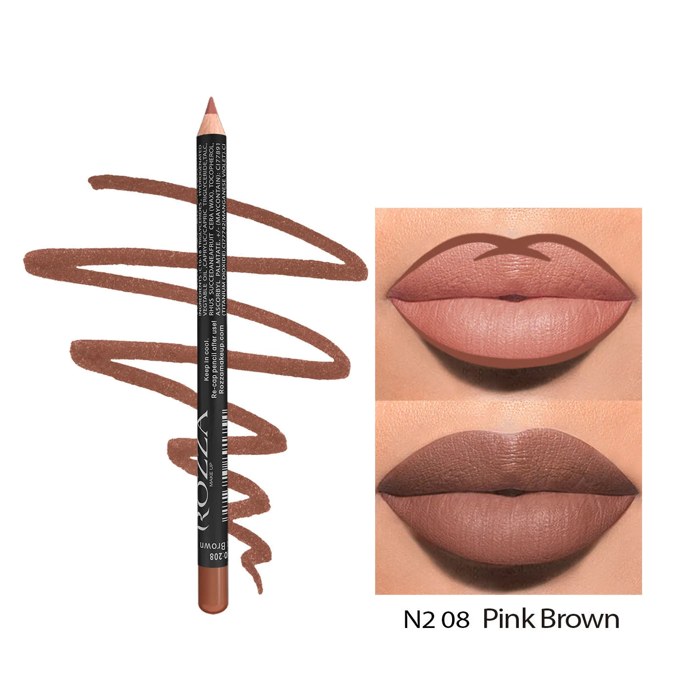 Matte finish lip liner wood pencil in nude shades for long-lasting, waterproof wear.