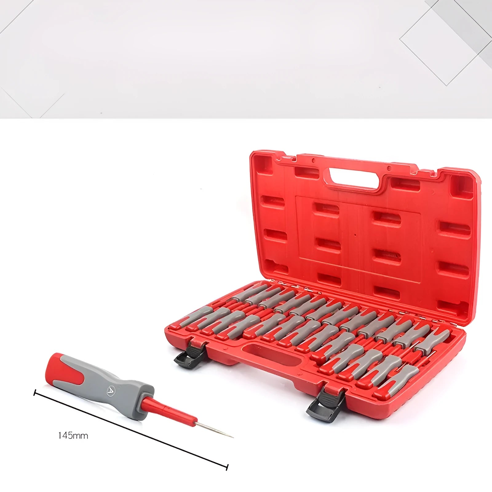25 piece car terminal harness removal tool set in a black storage box for auto electrical repair.