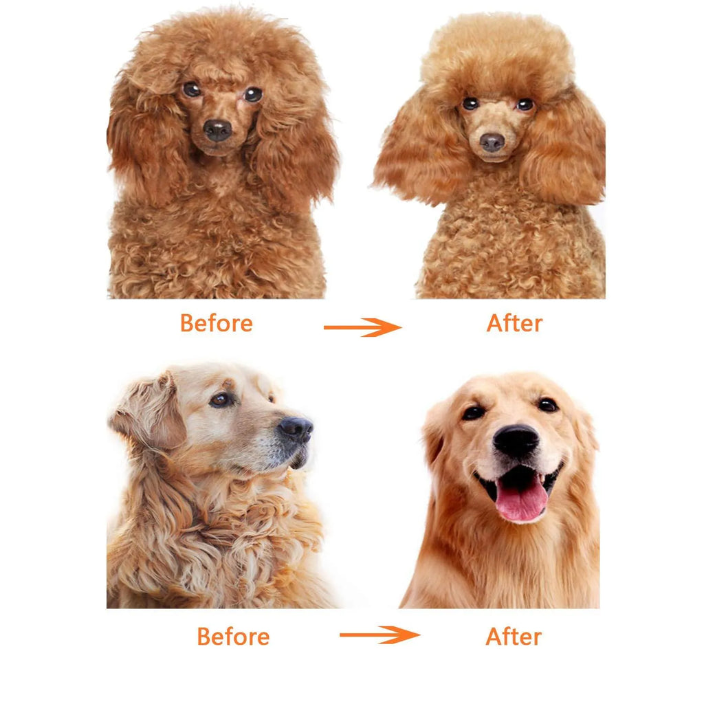 Red pet grooming comb with stainless steel long and short teeth and a plastic anti-slip handle